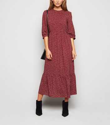 Red Spot Tiered Midi Smock Dress | New Look
